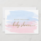 Roze blauwe Waterverf Gold Baby shower uitnodiging (Achterkant)