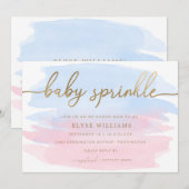 Roze blauwe Waterverf Gold Baby Uitnodiging (Voorkant / Achterkant)