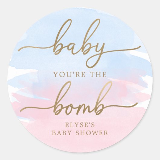 Roze blauwe Waterverf Gold Bath Bomb Favor Sticker (Voorkant)