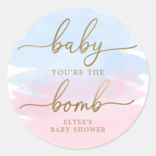 Roze blauwe Waterverf Gold Bath Bomb Favor Sticker