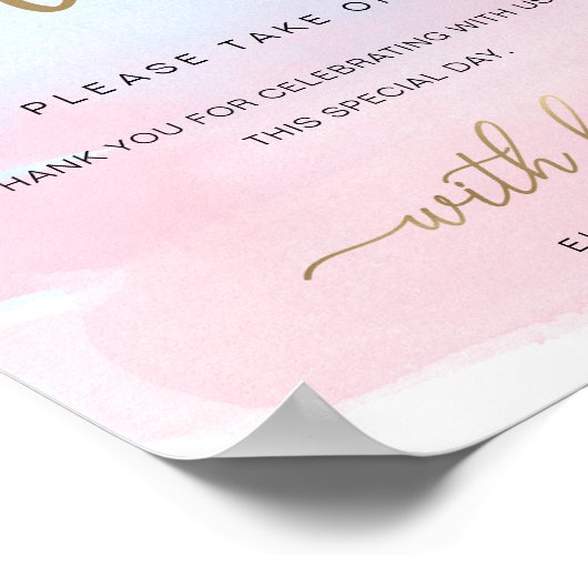 Roze blauwe Waterverf Gold Favors Sign Poster (Hoek)
