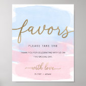 Roze blauwe Waterverf Gold Favors Sign Poster (Voorkant)