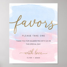 Roze blauwe Waterverf Gold Favors Sign Poster