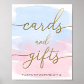 Roze blauwe Waterverf Gold Kaarten en cadeaubonbor Poster (Voorkant)