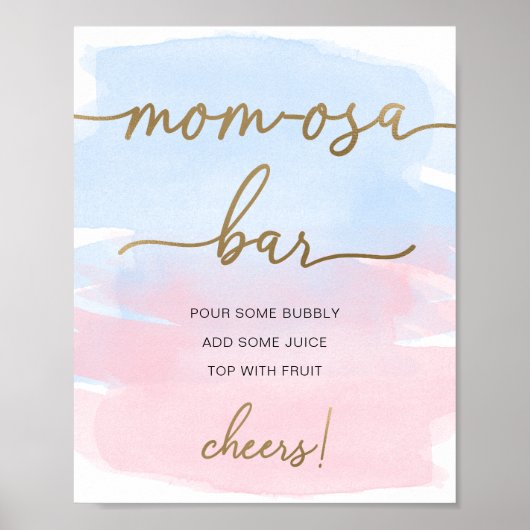 Roze blauwe Waterverf Gold Ma-osa Bar Sign Poster (Voorkant)