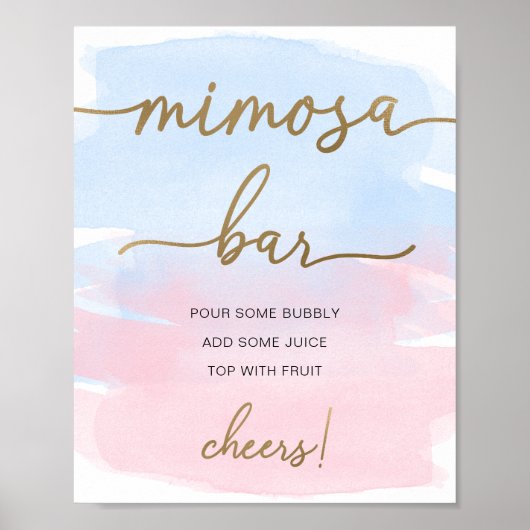 Roze blauwe Waterverf Gold Mimosa Bar Poster (Voorkant)