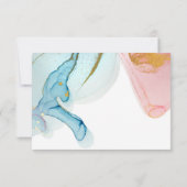 Roze blauwe Waterverf Gold Wedding RSVP Kaart (Achterkant)