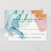 Roze blauwe Waterverf Gold Wedding RSVP Kaart (Voorkant / Achterkant)