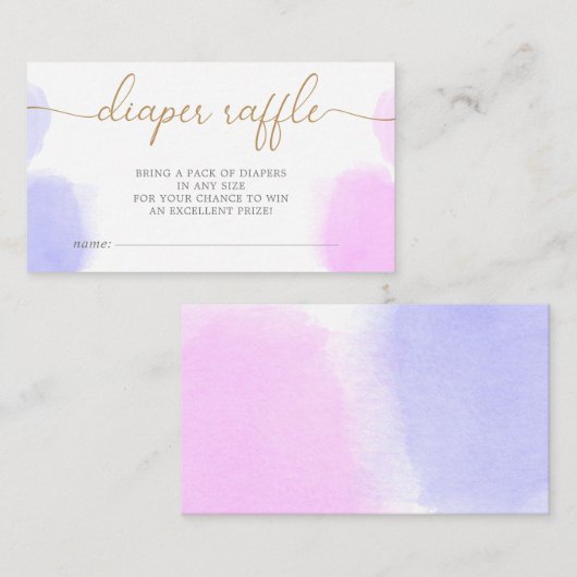 Roze & Blauwe Waterverf Gouden Script Geslacht ont Informatiekaartje (Voorkant / Achterkant)