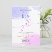 Roze & Blauwe Waterverf Gouden Script Geslacht ont Kaart (Staand voorkant)