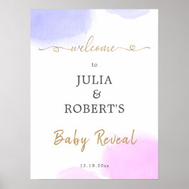 Roze & Blauwe Waterverf Gouden Script Geslacht ont Poster