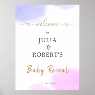 Roze & Blauwe Waterverf Gouden Script Geslacht ont Poster