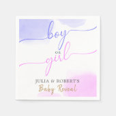 Roze & Blauwe Waterverf Gouden Script Geslacht ont Servet (Voorkant)