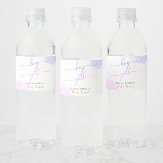 Roze & Blauwe Waterverf Gouden Script Geslacht ont Waterfles Etiket (Flessen)