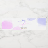 Roze & Blauwe Waterverf Gouden Script Geslacht ont Waterfles Etiket (Enkel label)