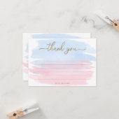 Roze blauwe Waterverf Hartelijk dank Kaart (Voorkant / Achterkant in situ)