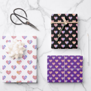 Roze & Blauwe Waterverf Harten Gecoördineerde Cade Inpakpapier Vel