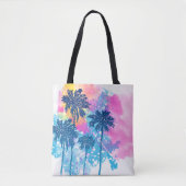 Roze blauwe Waterverf Hawaii Tropische palmen Tote Bag (Voorkant)