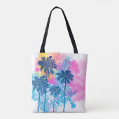 Roze blauwe Waterverf Hawaii Tropische palmen Tote Bag (Achterkant)