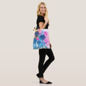 Roze blauwe Waterverf Hawaii Tropische palmen Tote Bag (Op model)