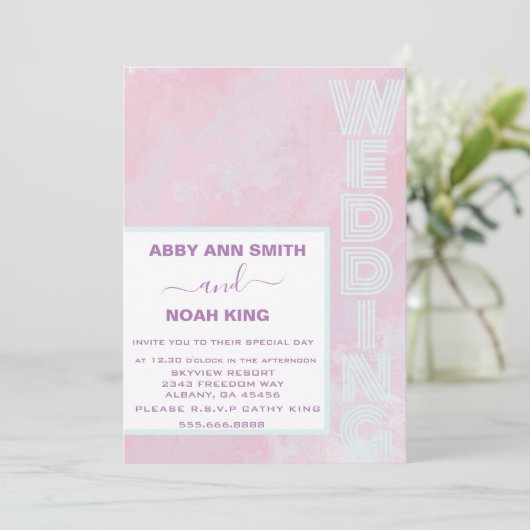 Roze Blauwe Waterverf Huwelijksuitnodiging Minimal Kaart (Staand voorkant)