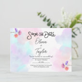 Roze & Blauwe Waterverf huwelijksuitnodigingen Kaart (Staand voorkant)