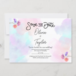 Roze & Blauwe Waterverf huwelijksuitnodigingen Kaart