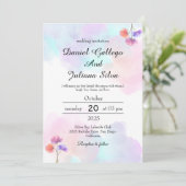 Roze & Blauwe Waterverf huwelijksuitnodigingen Kaart (Staand voorkant)