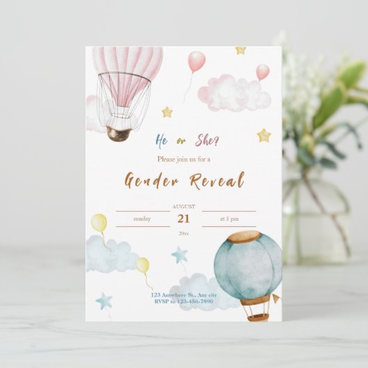 Roze Blauwe Waterverf Illustratieve Genderonthulli Kaart (Staand voorkant)