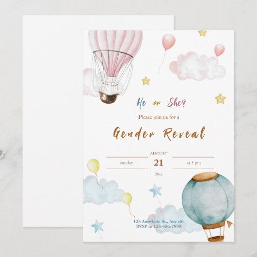 Roze Blauwe Waterverf Illustratieve Genderonthulli Kaart (Voorkant / Achterkant)