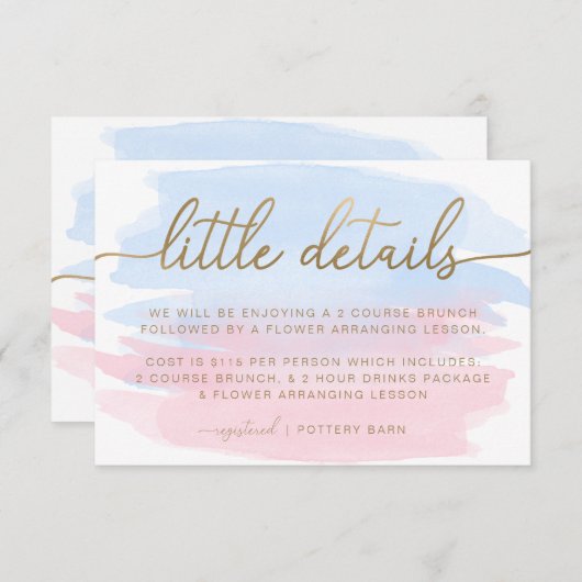 Roze blauwe Waterverf Kleine details Kaart invoege (Voorkant / Achterkant)