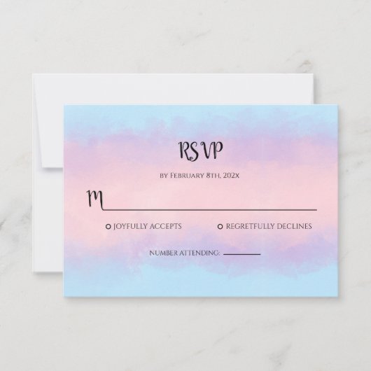 Roze Blauwe Waterverf Minimale RSVP Notitiekaartje (Voorkant)