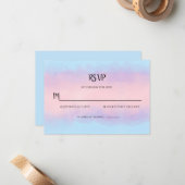 Roze Blauwe Waterverf Minimale RSVP Notitiekaartje (Voorkant / Achterkant in situ)