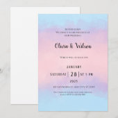 Roze blauwe Waterverf Minimale uitnodiging voor hu (Voorkant / Achterkant)