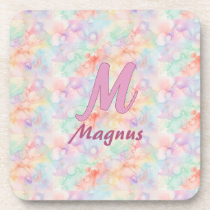 roze blauwe waterverf pastel monogram naam letter  bier onderzetter