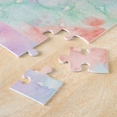 roze blauwe waterverf pastel monogram naam letter legpuzzel (Zijkant)