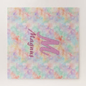 roze blauwe waterverf pastel monogram naam letter legpuzzel (Horizontaal)