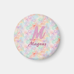 roze blauwe waterverf pastel monogram naam letter magneet