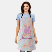 roze blauwe waterverf pastel monogram naam letter schort (Gedragen)