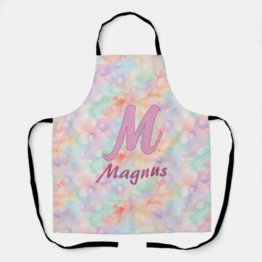 roze blauwe waterverf pastel monogram naam letter schort (Voorkant)