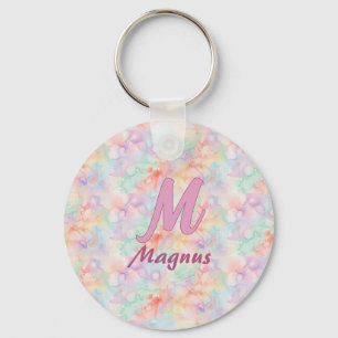 roze blauwe waterverf pastel monogram naam letter  sleutelhanger
