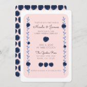 Roze blauwe Waterverf Roos wijnstokken bruiloft Kaart (Voorkant / Achterkant)