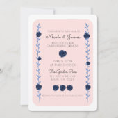 Roze blauwe Waterverf Roos wijnstokken bruiloft Kaart (Voorkant)