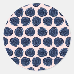 Roze blauwe Waterverf Roos wijnstokken bruiloft Ronde Sticker