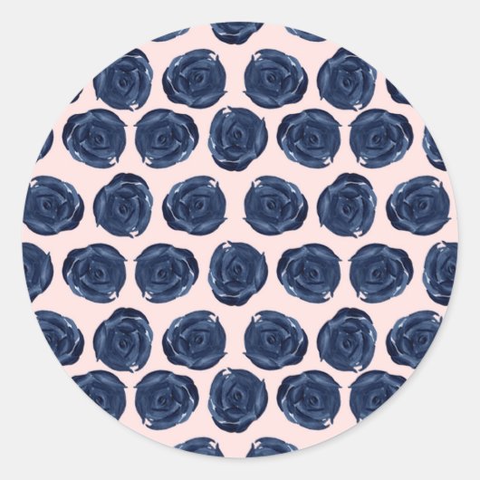Roze blauwe Waterverf Roos wijnstokken bruiloft Ronde Sticker (Voorkant)