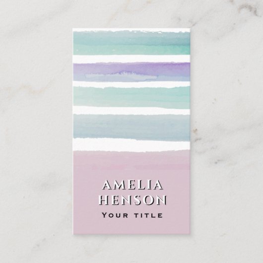 Roze blauwe Waterverf strepen Visitekaartje (Voorkant)