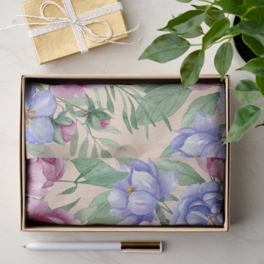 Roze & Blauwe Waterverf Tuinbloemen Decoupage Tissuepapier (Geschenk)