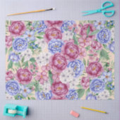 Roze & Blauwe Waterverf Tuinbloemen Decoupage Tissuepapier (Craft)