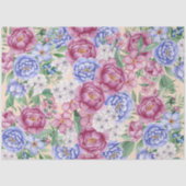 Roze & Blauwe Waterverf Tuinbloemen Decoupage Tissuepapier (Voorkant)