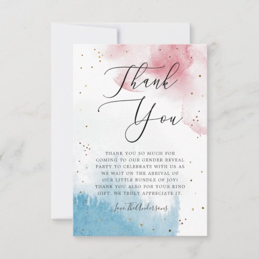 Roze blauwe Waterverf Uitslag Geslacht Bedankkaart (Voorkant)
